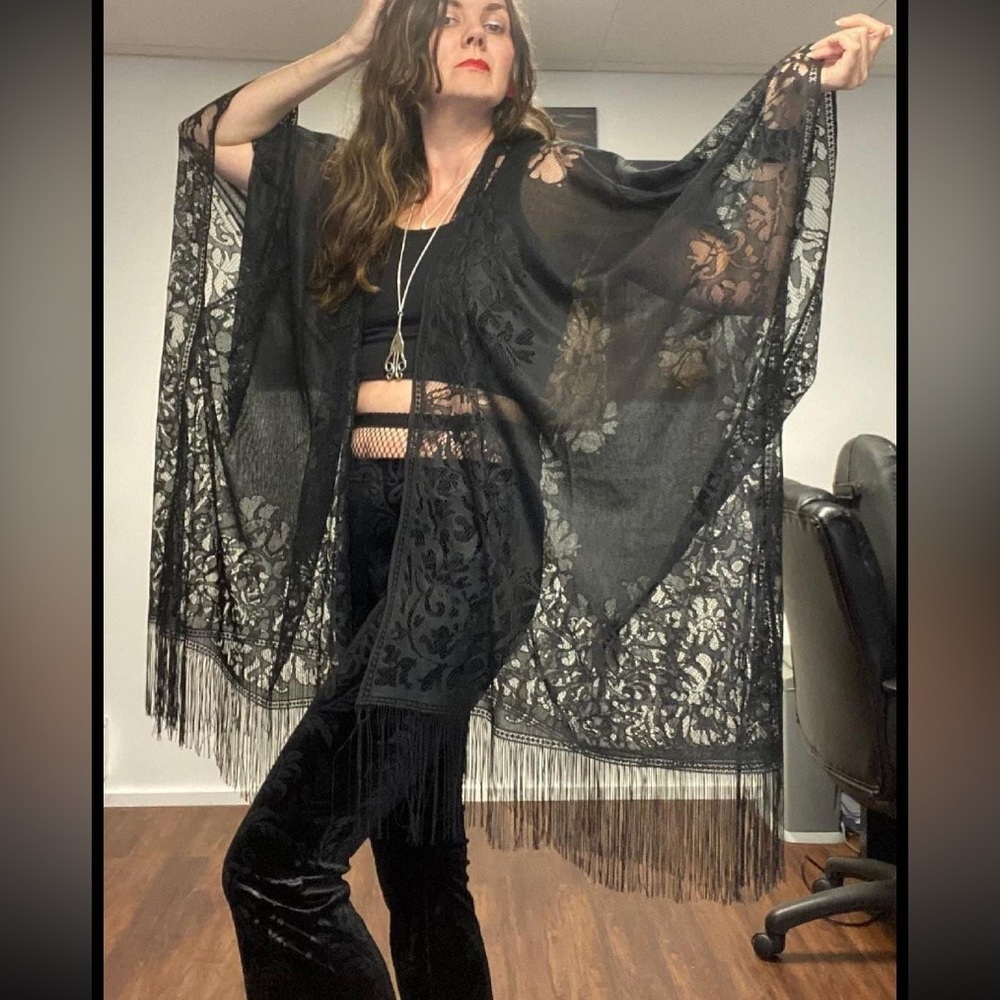 Boho Lace Fringe  Kimono duster  OS